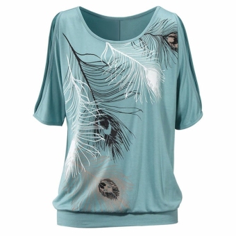 Sunweb Fashion Women Short Sleeve Off-soulder Print Top Blouse Loose T-shirt ( Green ) - intl  