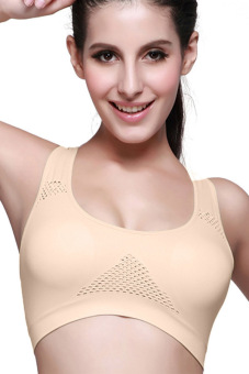 Sunweb Lady Women's Sports Yoga Crop Hollow Removable Pads Bra T shirt Tops (Nude)  