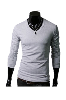 Sunweb Long Sleeve Men Slim T-shirts Tee Tops ( Light Gray )  