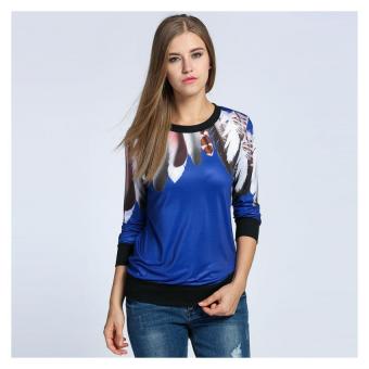 Sunweb New Fashion Women Crew Neck Long Sleeve Pullover Top Sweatshirt ( blue ) - intl  