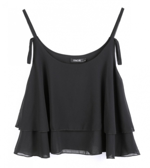 Sunweb New Fashion Women's Sleeveless O-Neck Spaghetti Strap Sexy Loose Double Chiffon Blouse ( Black ) - intl  