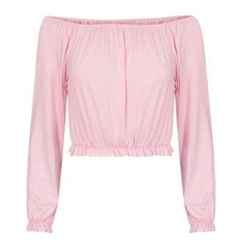 Sunweb New Sexy Women Off-shoulder Strapless Long Sleeve Blouse Solid Stretch Loose Casual Club Tops ( Pink ) - intl  