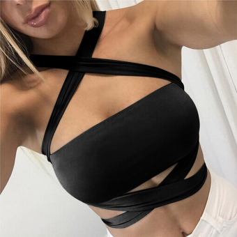Sunweb Sexy Women Halter Bandage Crop Top Beach Club Wear ( Black ) - intl  
