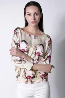 Sunweb Women Elegant Floral Print Blouse O-neck 3/4 Sleeve Tops Casual Shirt OL? Beige?  