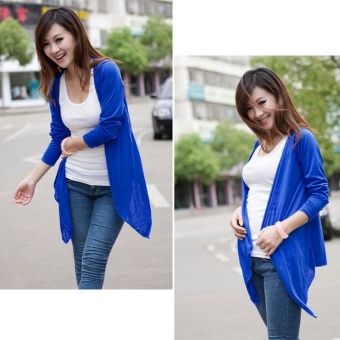 Sunweb Women Ladies Long Sleeve Front Open Cardigan Asymmetric Hem Solid Slim Casual Outwear Tops ( Dark blue ) - intl  