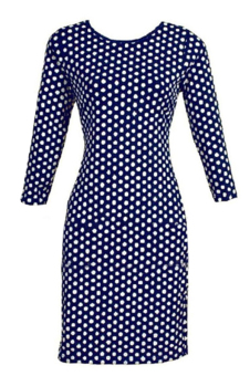 Sunweb Women's 3/4 Sleeve Polka Dot Bodycon Slim Business Casual Party Dress Summer Tunic Pencil Mini Dresses ( Blue )  