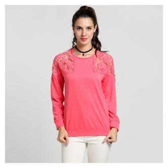Sunweb Women's Lady Loose Long Sleeve Casual Blouse Lace Splicing Fashion Pullover Tops ( red ) - intl  