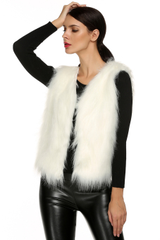 Sunwonder ACEVOG Women Fashion Casual Sleeveless Cardigan Solid Warm Faux Fur Vest Coat (White)  