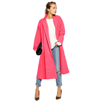 Sunwonder Cool Stylish Ladies Women Casual Below Knee Long Solid Cardigan Trench Coat Outerwear Windbreaker (Wine Red) (Intl) - Intl  