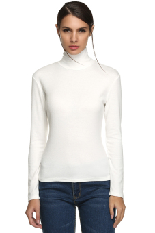 Sunwonder Meaneor Women Fashion Casual Bottom Basic Turtle Neck Slim Solid T-Shirt Tops (White)  