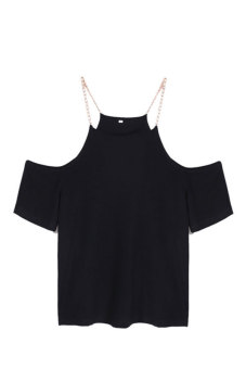 Sunwonder Off-shoulder Chain Decoration T-shirt (Fashion Sleeve) (Intl)  