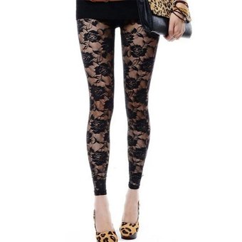 Sunwonder Women Fashion Stretch See-through Slim Fit Lace Ankle length Pants Trousers Leggings (Black) (Intl) - intl  