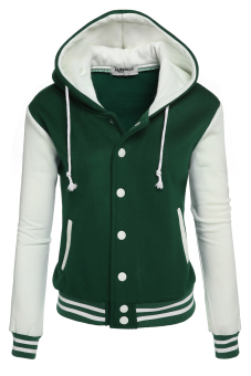 Sunwonder Zeagoo Women Winter Fashion Long Sleeve Patchwork Baseball Hooded Jacket With Fleece (Green)  