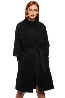 SuperCart ACEVOG 3/4 Sleeve Wool Blend Winter Jackets Tunic Long Coat Outerwear (Black)    