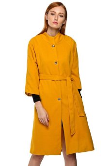 SuperCart ACEVOG 3/4 Sleeve Wool Blend Winter Jackets Tunic Long Coat Outerwear (Yellow)   
