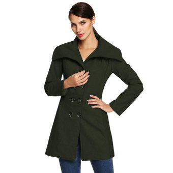 SuperCart ACEVOG Women Fashion Slim Casual Envelope Collar Double Breasted Wool Blend Trench Coat(Army Green)  