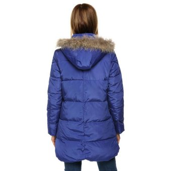 SuperCart ANGVNS Women Casual Hooded Detachable Faux Fur Collar Long Coat Parka Outwear(Blue)    