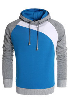 SuperCart Coofandy Men's Warm Contrast Color Hooded Slim Pullover Hoodies (Blue)   