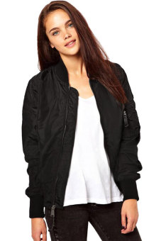 SuperCart Ladies Sport Casual Classic Zip up Biker Jacket Baseball Jacket (Black)  