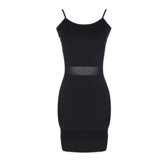 SuperCart Ladies Women Adjustable Spaghetti Strap Gauze Patchwork Dress (Black) - intl  