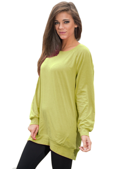 SuperCart Ladies Women Casual O-neck Long Batwing Sleeve Loose T-shirt ( Amy Green )   