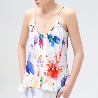 SuperCart Ladies Women Strap Floral Vest Loose Casual Beach Chiffon Camisole Tank Tops ( White )   