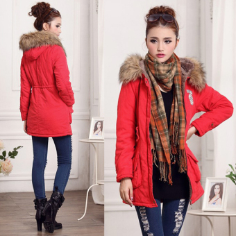 SuperCart Lady Women Thicken Warm Winter Coat Hood Overcoat Long Jacket Outwear (Red) - intl  