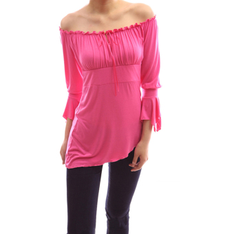 SuperCart Lady Women's Off Shoulder Bell Sleeve Blouse Top(Rose Red) - intl  