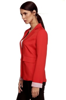 SuperCart Meaneor Stylish Ladies Women Casual Formal Office Solid Suit One Button Blazer Roll-up Stripe Cuffs Tailoring Coat ( Red )   