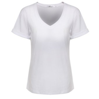 SuperCart Meaneor Women Casual V-Neck Short Sleeve Solid Loose T-Shirt Blouse (White)  