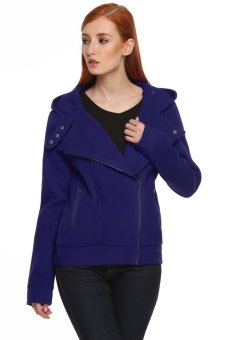 SuperCart Meaneor Women Fashion Hooded Zipper Wool Blend Warm Casual Solid Coat (Dark Blue)    