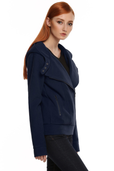 SuperCart Meaneor Women Fashion Hooded Zipper Wool Blend Warm Casual Solid Coat (Navy Blue)   