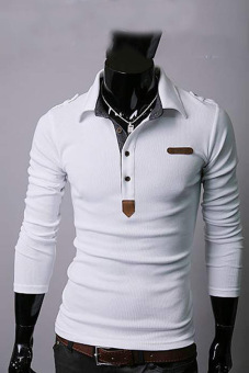 SuperCart Men Long Sleeve Lapel Button Tunic Button Tops/Tee Shirts Casual Fit T-Shirts ( White )   