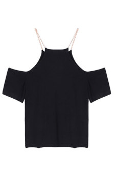 SuperCart Off-shoulder Chain Decoration T-shirt (Fashion Sleeve)   