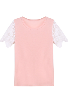 SuperCart Short Lace Sleeve Women Casual T-shirt Summer Tops Blouse ( Pink )   