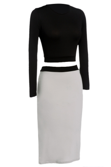 SuperCart Stylish Women's Dress Set Long Sleeve Short Tops and Bodycon Half Skirt   
