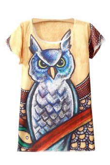 SuperCart Summer Print Owl Loose Casual T- Shirt (Multicolor)   