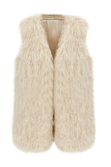 SuperCart Winter Faux Fur Vest Coat Fluffy Waistcoat Sleeveless Coat (Beige)   