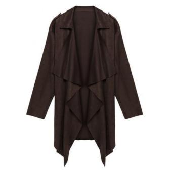 SuperCart Women Casual Lapel Trench Coat Open Front Long Sleeve Asymmetric Wind Coat Overcoat (Brown)  