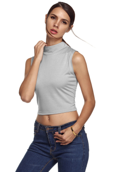 SuperCart Women High Collar Crop Tops Ladies Tank Top ( Grey )   