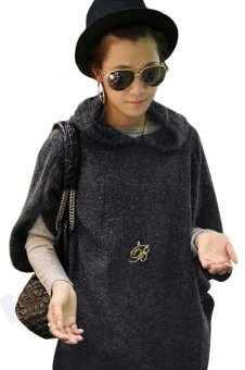 SuperCart Women Hoodie Loose Baggy Tops Knitwear Sweater DMU11 CHIC 3/4 Batwing Batty(Dark Gray)   