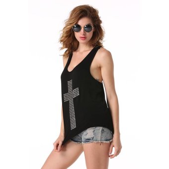 Supercart Women Sequined chiffon T-shirt Vest Tank ( Black )  