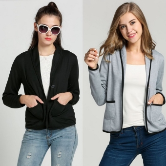 SuperCart Women Slim Long Sleeve Patchwork Blazer (Grey) - Intl  