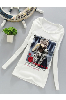SuperCart Women's Fashion Casual Printing Long Sleeve O-neck T-shirt White (Intl)  