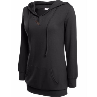 Supercart Women's Long Sleeve V Neck Hooded Solid Pullover Pocket Sweatshirt Hoodie(Black) - intl  