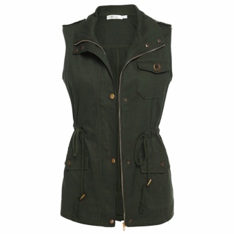 Supercart Women's Sleeveless Turn Down Collar Zip Up Drawstring Jacket Vest w/ Pockets(Army Green) - intl  