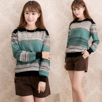 Supercart Women's Winter O-Neck Long Sleeve Patchwork Pullover Loose Sweater(Green) - intl  