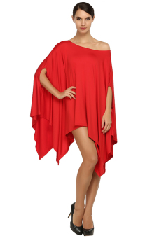 SuperCart Zeagoo Women Batwing Sleeve Oblique Collar Irregular Hem Loose Cloak ( Red )   