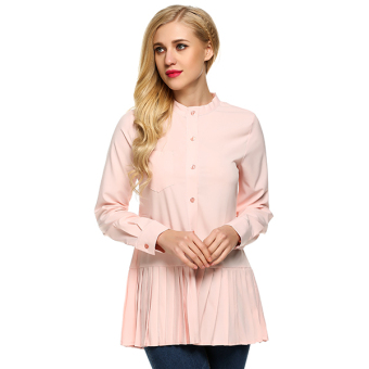 SuperCart Zeagoo Women Casual O-Neck Long Sleebe Pleated Hem Shirt Tops (Pink) - intl  