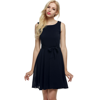 SuperCart Zeagoo Women Casual Sleeveless A-line Pleated Dress (Navy Blue) - intl  